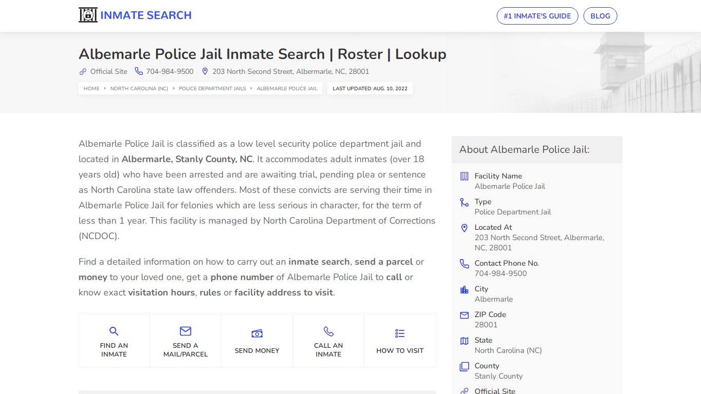 Albemarle Police Jail Inmate Search | Roster | Lookup